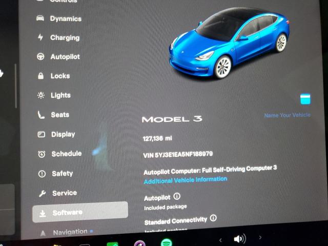 5YJ3E1EA5NF188979 - 2022 TESLA MODEL 3 ლურჯი ფოტო 9