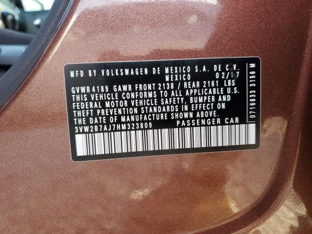 3VW2B7AJ7HM323809 - 2017 VOLKSWAGEN JETTA S BROWN photo 12