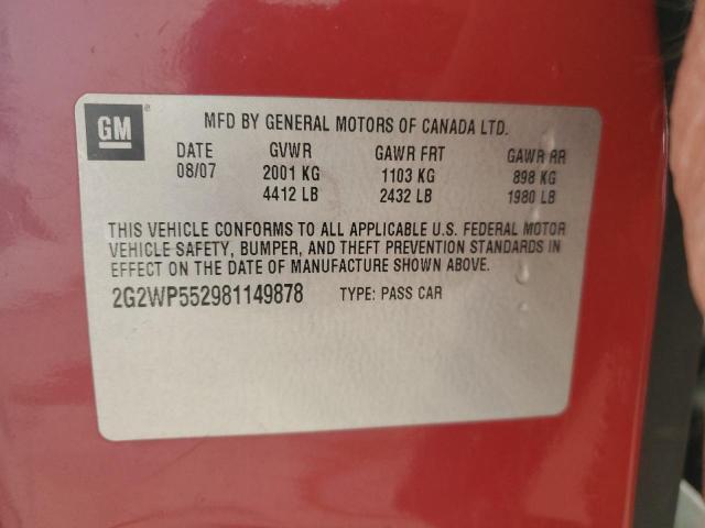 2G2WP552981149878 - 2008 PONTIAC GRAND PRIX 红色 照片 12