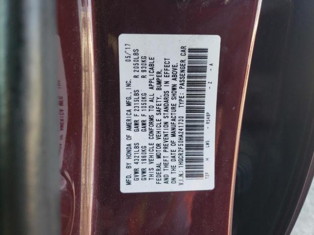 1HGCR2F50HA241730 - 2017 HONDA ACCORD SPORT ბურგუნდია ფოტო 12