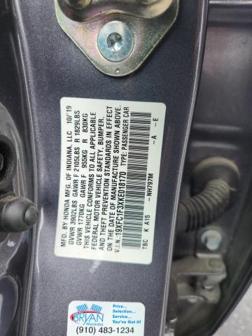 19XFC1F3XKE018170 - 2019 HONDA CIVIC EX GRAY photo 12