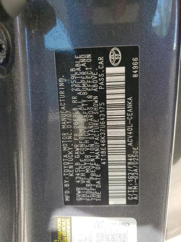 4T1BE46K37U643175 - 2007 TOYOTA CAMRY CE GRAY photo 12