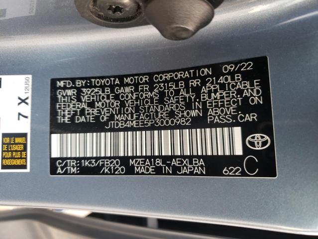 JTDB4MEE5P3000982 - 2023 TOYOTA COROLLA LE 蓝色 照片 12