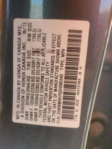 2HKRM4H76DH680340 - 2013 HONDA CR-V EXL GRAY photo 13