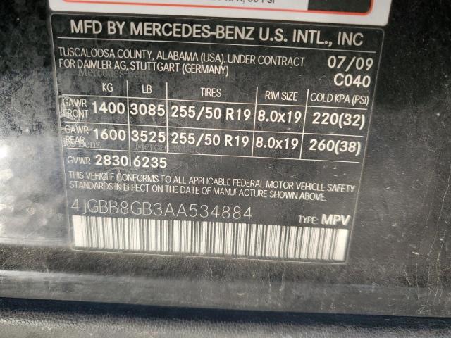 4JGBB8GB3AA534884 - 2010 MERCEDES-BENZ ML 350 4MATIC BLACK photo 13