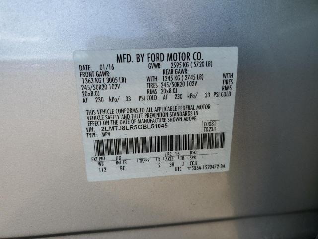 2LMTJ8LR5GBL51045 - 2016 LINCOLN MKX RESERVE SILVER photo 13