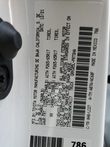 3TMCZ5AN1NM474117 - 2022 TOYOTA TACOMA DOUBLE CAB WHITE photo 12