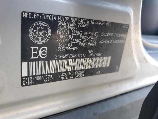 2T34WRFV8NW147113 - 2022 TOYOTA RAV4 SE SILVER photo 13