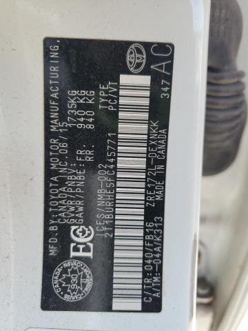 2T1BURHE5FC445771 - 2015 TOYOTA COROLLA L WHITE photo 12