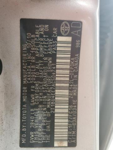 2T1BU4EE7AC504741 - 2010 TOYOTA COROLLA BASE SILVER photo 12