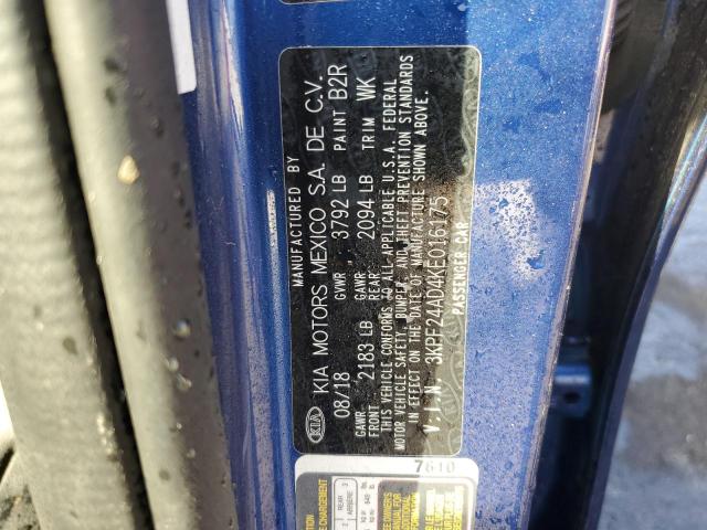 3KPF24AD4KE016175 - 2019 KIA FORTE FE Көк фото 12