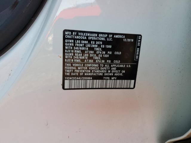 1V24C2CA4LC203984 - 2020 VOLKSWAGEN ATLAS CROS SE WHITE photo 13