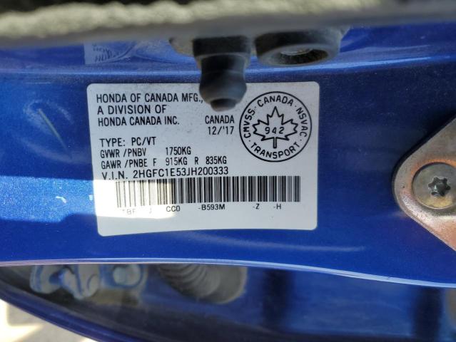 2HGFC1E53JH200333 - 2018 HONDA CIVIC SI 蓝色 照片 13