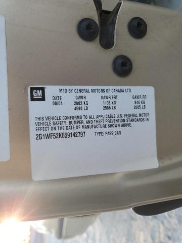 2G1WF52K659142797 - 2005 CHEVROLET IMPALA BEIGE photo 12