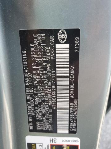 4T1BE46K28U771411 - 2008 TOYOTA CAMRY CE Серебристый фото 12