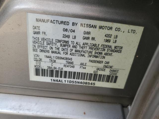 1N4AL11D55N408545 - 2005 NISSAN ALTIMA S GOLD photo 12