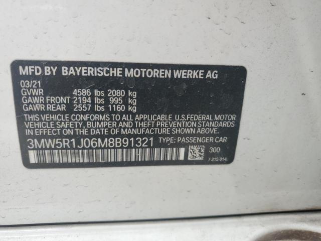 3MW5R1J06M8B91321 - 2021 BMW 330I WHITE photo 13