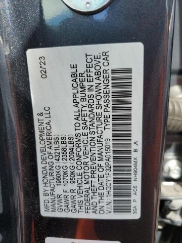 1HGCY1F32PA015019 - 2023 HONDA ACCORD EX CHARCOAL photo 12