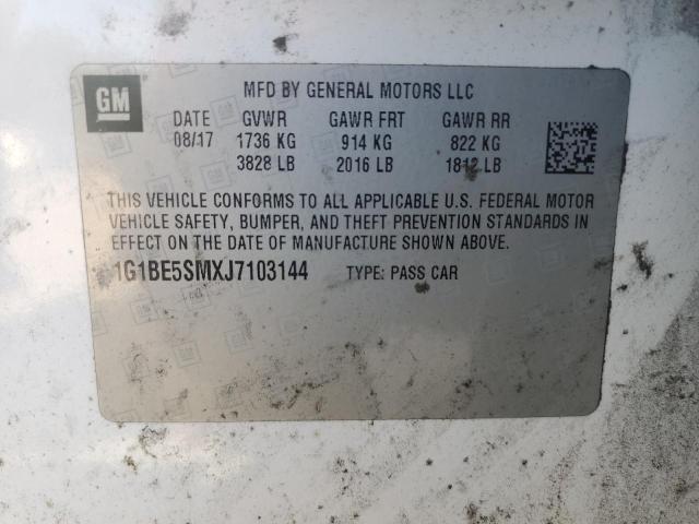 1G1BE5SMXJ7103144 - 2018 CHEVROLET CRUZE LT WHITE photo 12