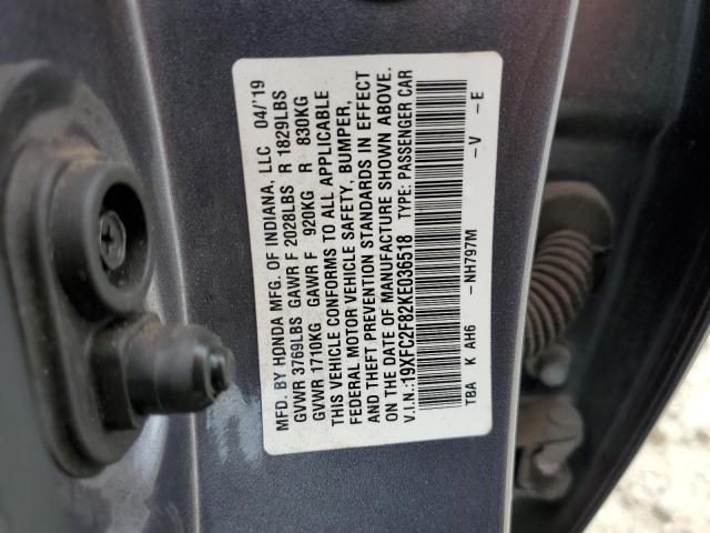 19XFC2F82KE036518 - 2019 HONDA CIVIC SPORT Boz foto 12