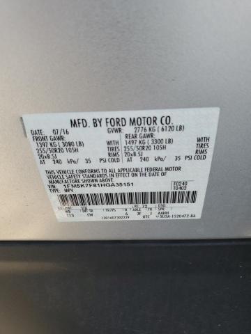 1FM5K7F81HGA35151 - 2017 FORD EXPLORER LIMITED SILVER photo 13