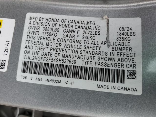 2HGFE2F54SH522639 - 2025 HONDA CIVIC SPORT 银色 照片 13