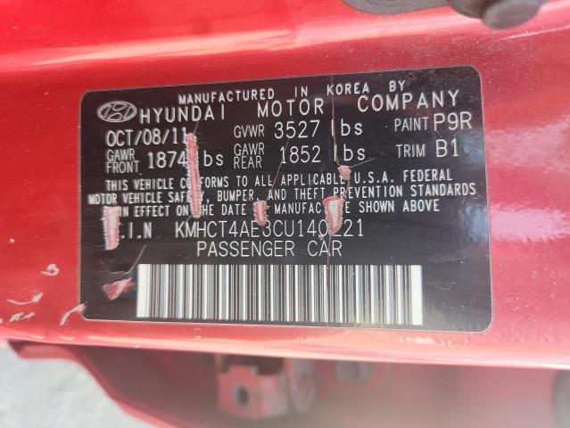 KMHCT4AE3CU140221 - 2012 HYUNDAI ACCENT GLS 红色 照片 12