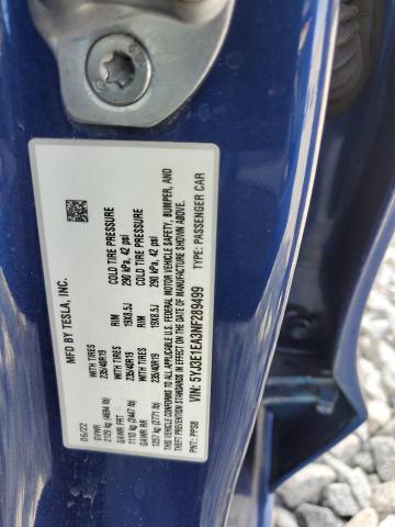 5YJ3E1EA3NF289499 - 2022 TESLA MODEL 3 BLUE photo 13