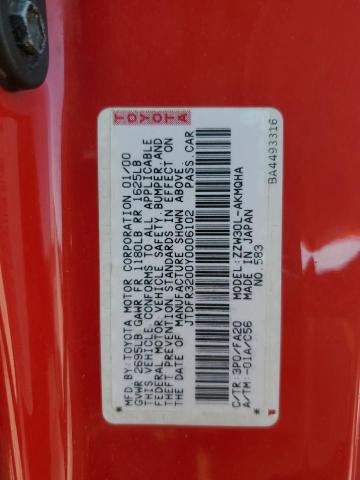 JTDFR3200Y0006102 - 2000 TOYOTA MR2 SPYDER RED photo 12