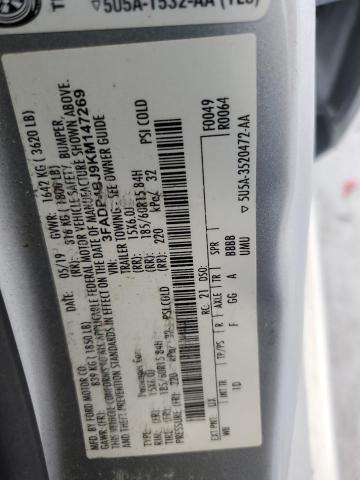 3FADP4BJ9KM147269 - 2019 FORD FIESTA SE ვერცხლისფერი ფოტო 12