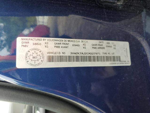 3VW2K7AJ2CM327971 - 2012 VOLKSWAGEN JETTA BASE ლურჯი ფოტო 12