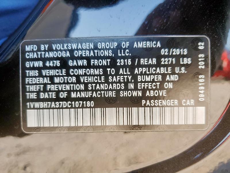 1VWBH7A37DC107180 - 2013 VOLKSWAGEN PASSAT SE BLACK photo 13
