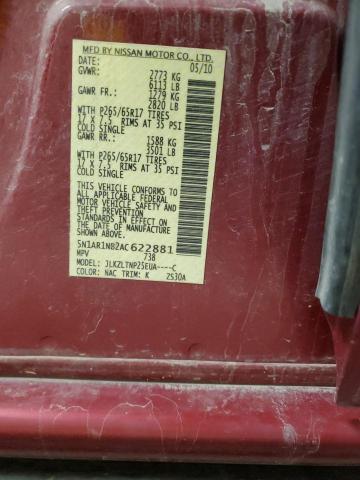 5N1AR1NB2AC622881 - 2010 NISSAN PATHFINDER S წითელი ფოტო 14