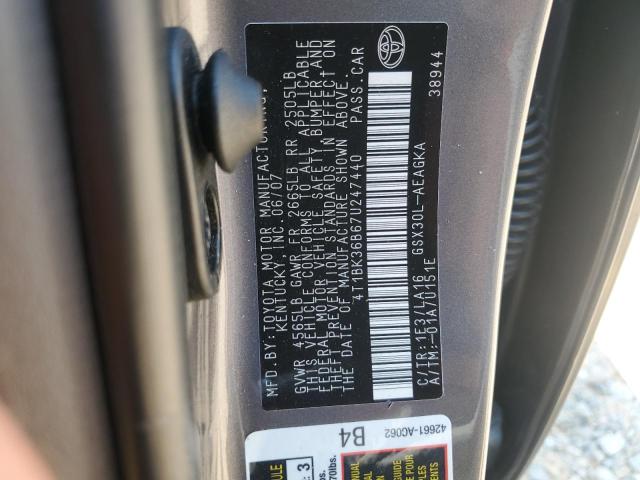 4T1BK36B67U247440 - 2007 TOYOTA AVALON XL GRAY photo 13