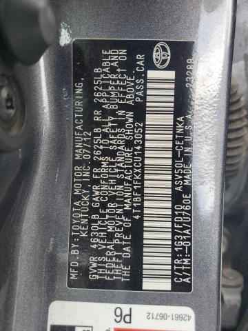 4T1BF1FKXCU143052 - 2012 TOYOTA CAMRY BASE GRAY photo 12