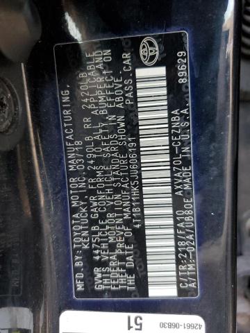 4T1B11HK5JU606191 - 2018 TOYOTA CAMRY L BLACK photo 12