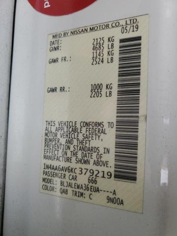 1N4AA6AV6KC379219 - 2019 NISSAN MAXIMA S თეთრი ფოტო 13