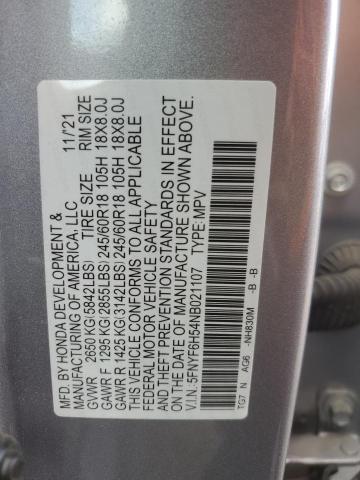 5FNYF6H54NB021107 - 2022 HONDA PILOT EXL SILVER photo 13