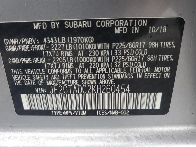 JF2GTADC2KH260454 - 2019 SUBARU CROSSTREK PREMIUM Күміс фото 13