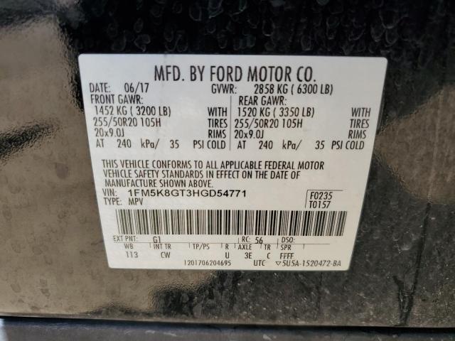 1FM5K8GT3HGD54771 - 2017 FORD EXPLORER SPORT შავი ფოტო 13