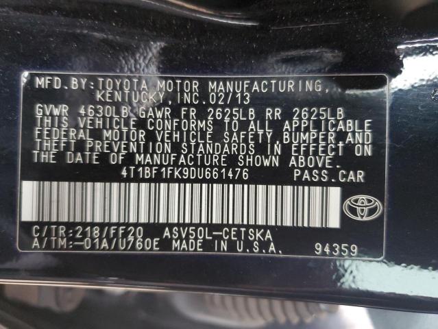 4T1BF1FK9DU661476 - 2013 TOYOTA CAMRY L BLACK photo 12