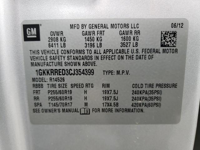 1GKKRRED3CJ354399 - 2012 GMC ACADIA SLT-1 SILVER photo 13