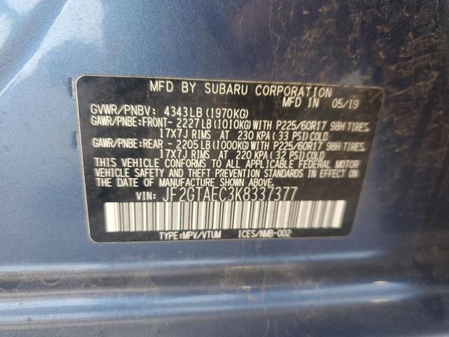 JF2GTAEC3K8337377 - 2019 SUBARU CROSSTREK PREMIUM أزرق صورة 13