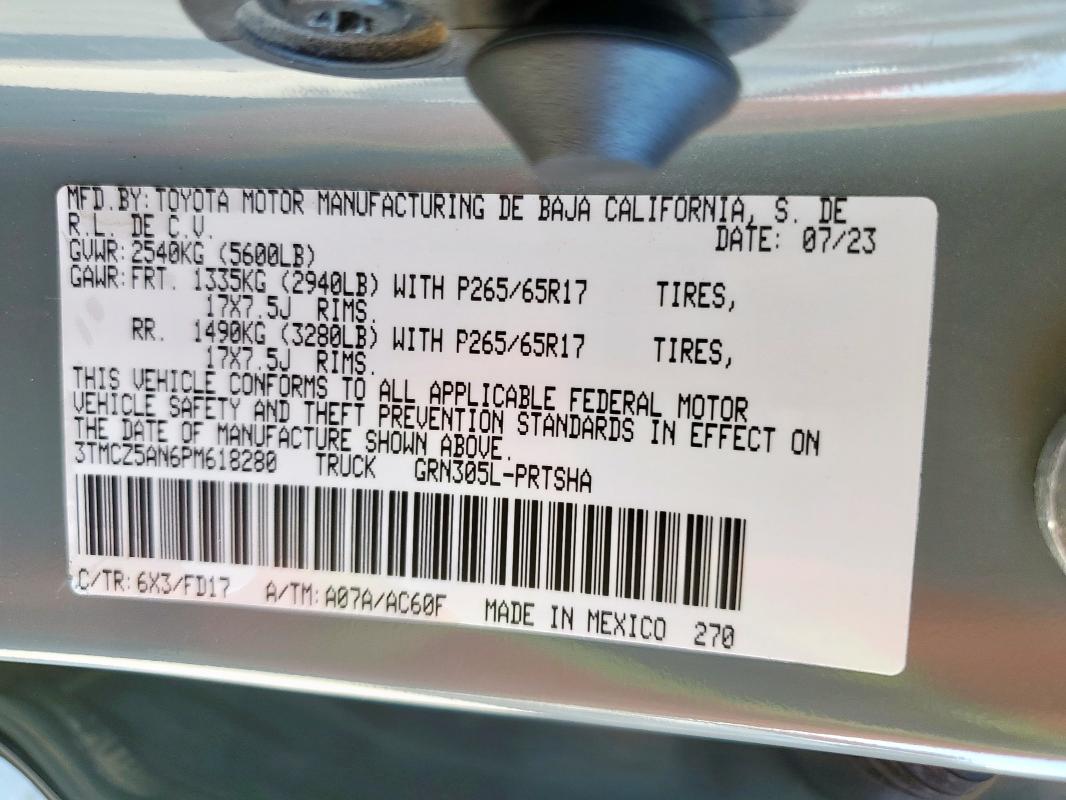 3TMCZ5AN6PM618280 - 2023 TOYOTA TACOMA DOUBLE CAB Gris photo 12