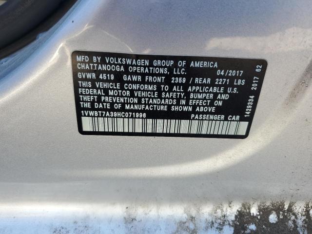 1VWBT7A39HC071996 - 2017 VOLKSWAGEN PASSAT SE SILVER photo 13