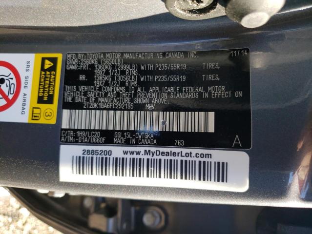 2T2BK1BA6FC292195 - 2015 LEXUS RX 350 BASE Gris foto 13