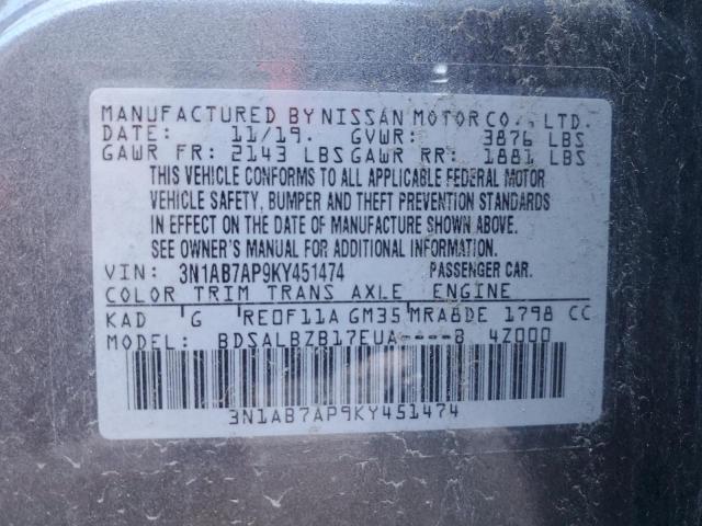 3N1AB7AP9KY451474 - 2019 NISSAN SENTRA S GRAY photo 13