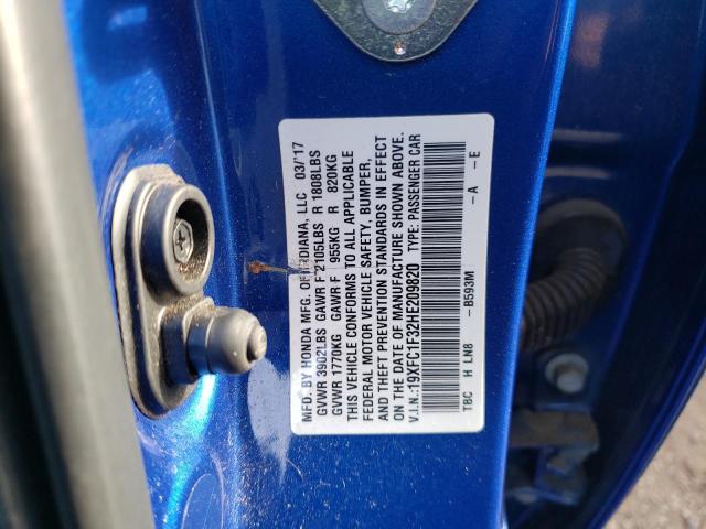 19XFC1F32HE209820 - 2017 HONDA CIVIC EX BLUE photo 12