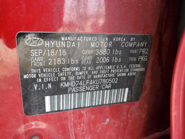 KMHD74LF4KU780502 - 2019 HYUNDAI ELANTRA SE RED photo 12