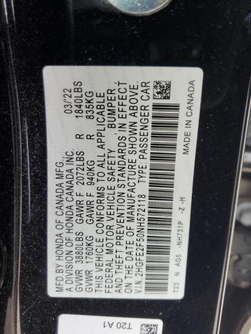 2HGFE2F50NH572118 - 2022 HONDA CIVIC SPORT Чорний фото 13